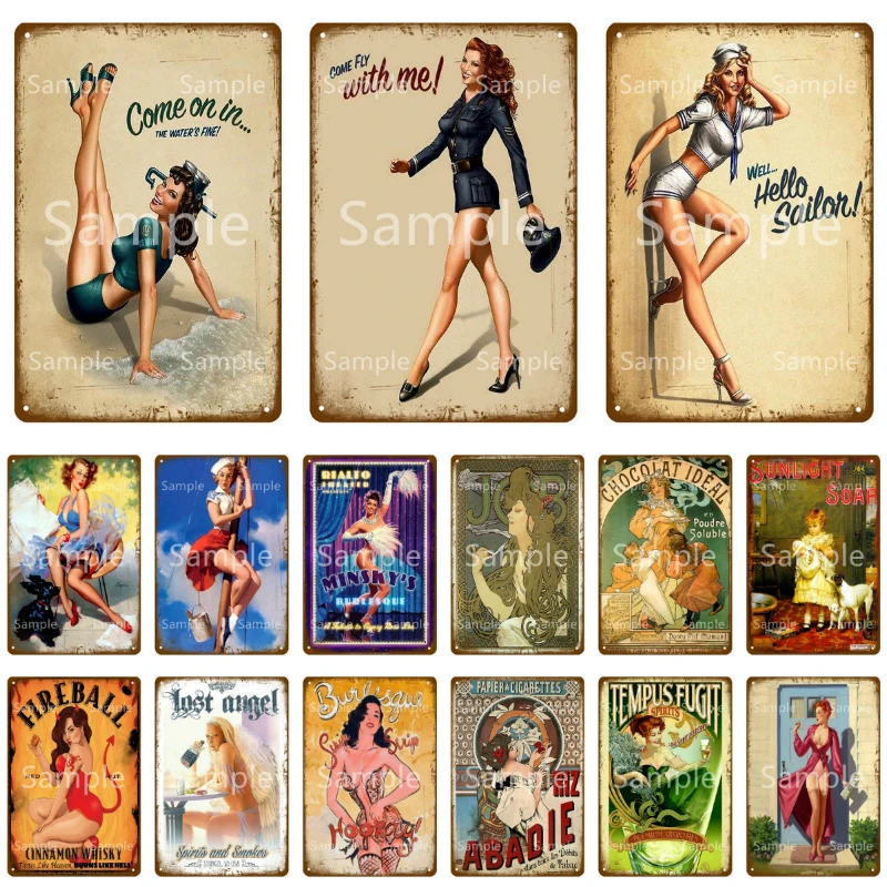 Красивый плакат Винтаж с морячкой-красавицей на металлической табличке для бара, кафе, украшения паба, ретро стены, декоративного домашнего декора YL069