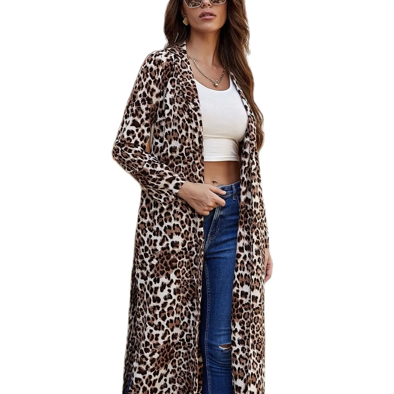 

Lady's Maxicoat Autumn Chiffon Sexy Jacket Skirt Long Sleeve Lapel Light Ripe Leopard Shirt Women's Dress Kawaii Cloth