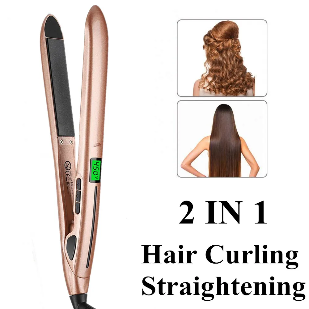 

Electric Hair Straightener Curler 2 In 1 Ceramic Flat Iron Coating Professional Straightening Curling Beauty Care Styling Tools