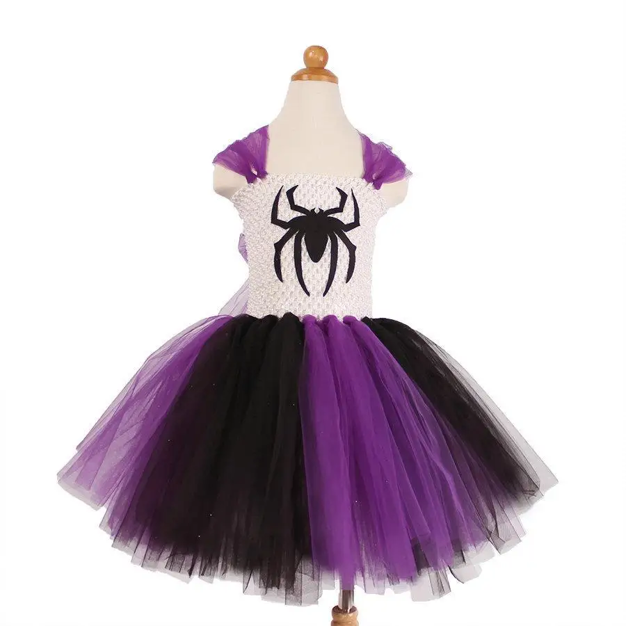 

Sparkly Spider Girls Tutu Dress Black Purple Witch Halloween Costume For Kids Girls Performance Carnival Party Fancy Dress 1-12y
