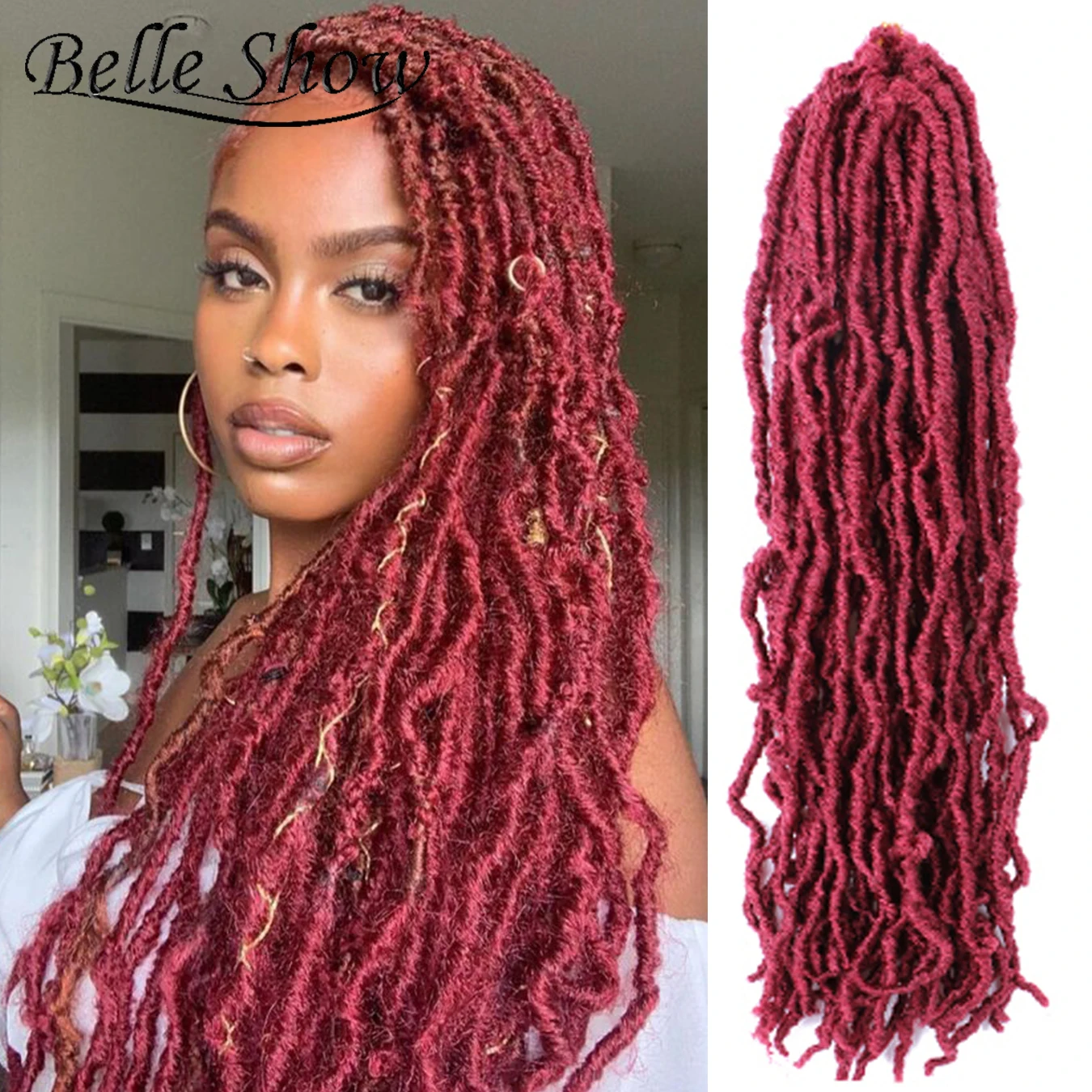 

Belle Show 18 Inch 21 Strands Nu Locs Crochet Hair Ombre Brown Black Braiding Hair Extension For Women Faux Locs Hook Braids