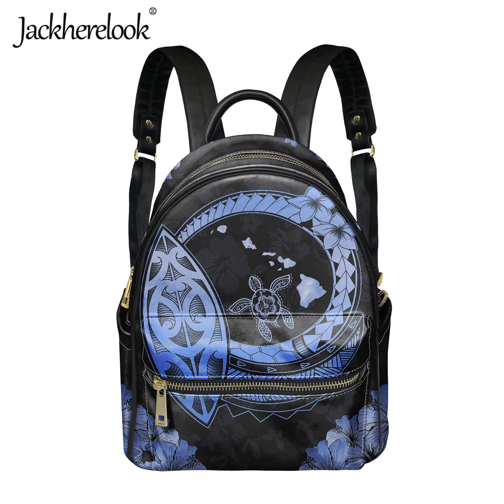 

Jackherelook Hawaii Sea Turtle Polynesian Pattern Women's Luxury PU Leather Backpack Female Bag Girls Small Schoolbag Mochila