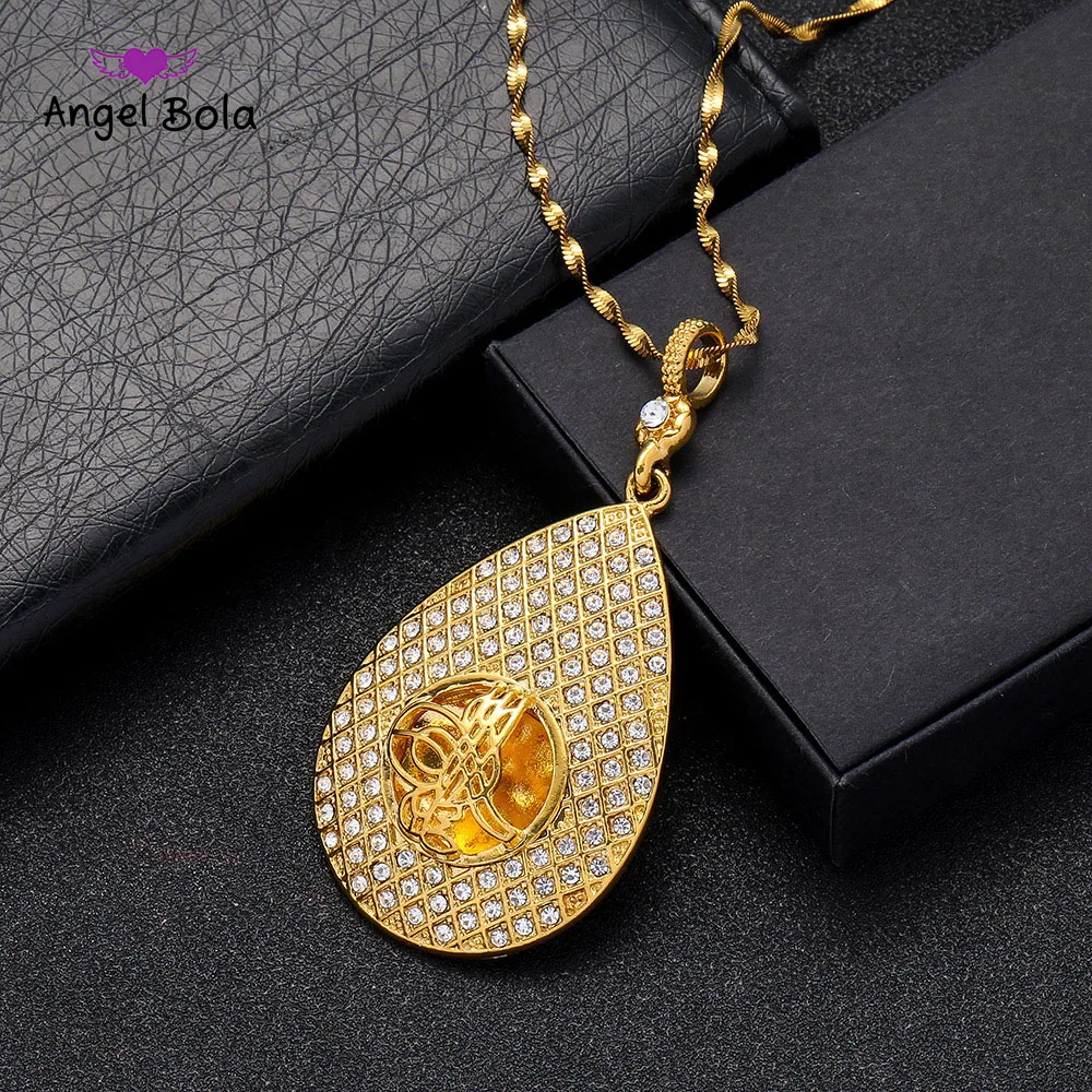 

Wholesale Luxury Arab Coin Muslim Necklace Turks Women/Men Gold Color Turkey Jewelry Turkish Coin Lucky Allah Crystal Pendant
