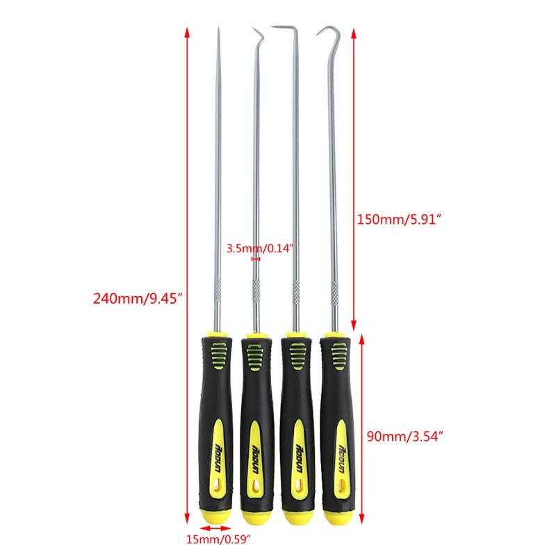 

4Pcs Full Hook Angle Hook 240mm Chrome Alloy Steel Removal O-Ring Seal Tools