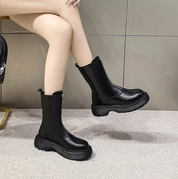 

New 2022 Sexy Slim Women's Mid-Calf Boots High Heels Platform Boots Wear-resistant Non-slip Autumn Winter Boots Shoes Woman Boot