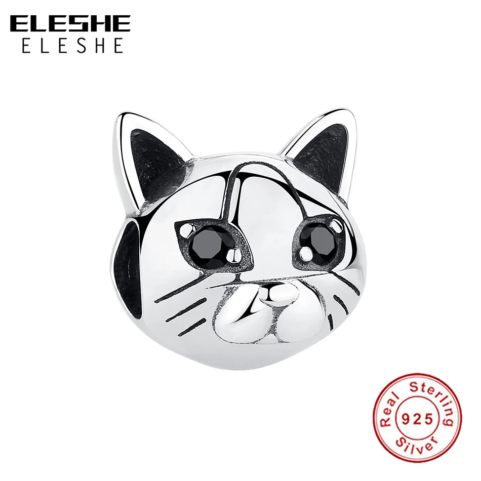 925 стерлингового серебра кошка черный камень глаз с милыми животными
