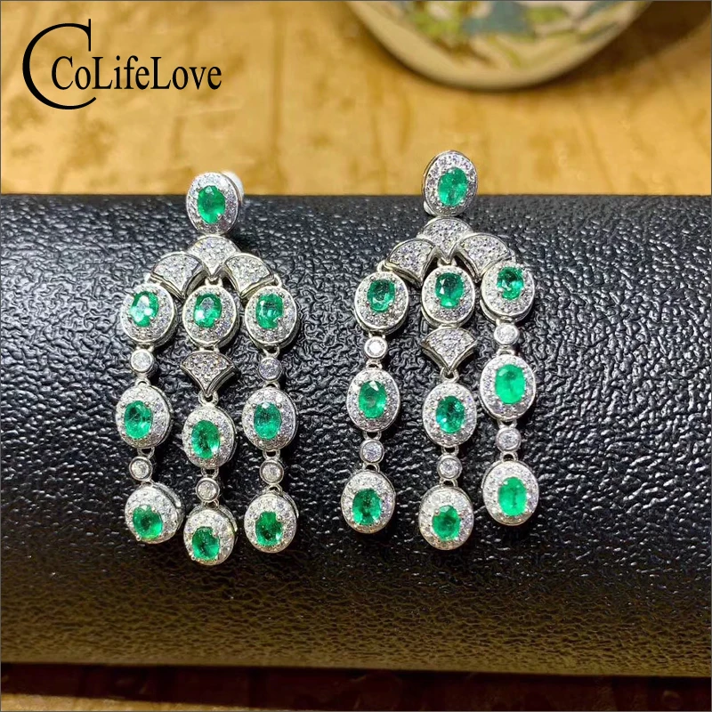 CoLife Jewelry 100% Natural Emerald Drop Earrings for Wedding 20 Pieces Real 925 Silver | Украшения и аксессуары