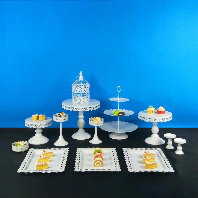 White 13pcs 5-18 шт Золотая подставка для торта круглые подставки для кексов металлическая подставка для десерта с подвесками и бусинами, золото - Цвет: White 13pcs