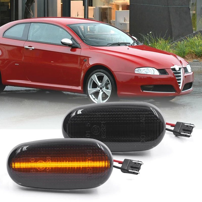 2Pcs Car Dynamic LED Side Marker Light Turn Signal Smoke for Alfa Romeo Mito 147 GT Fiat Bravo 51822766 | Автомобили и мотоциклы
