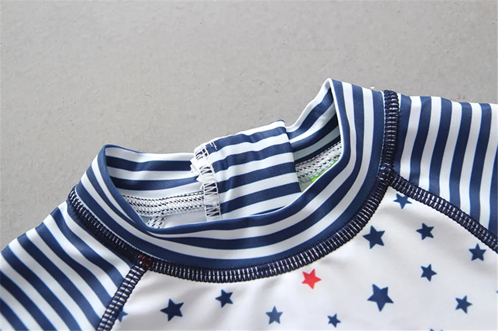 Купальник Детский слитный в полоску со звездами и коротким рукавом|Детские