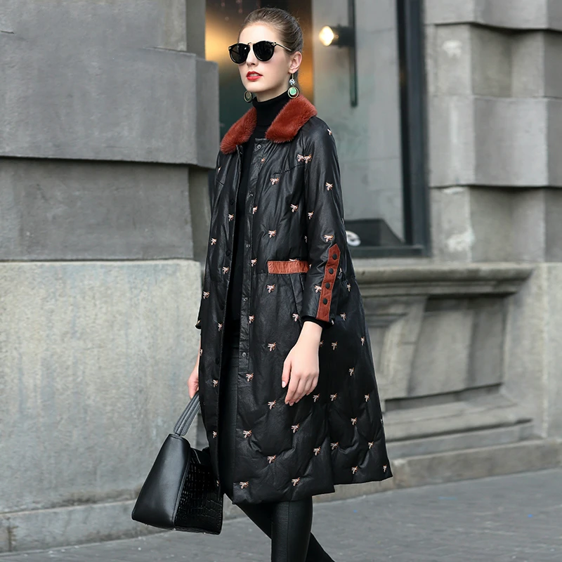 Женская кожаная куртка из натуральной кожи с вышивкой зимние куртки натуральным