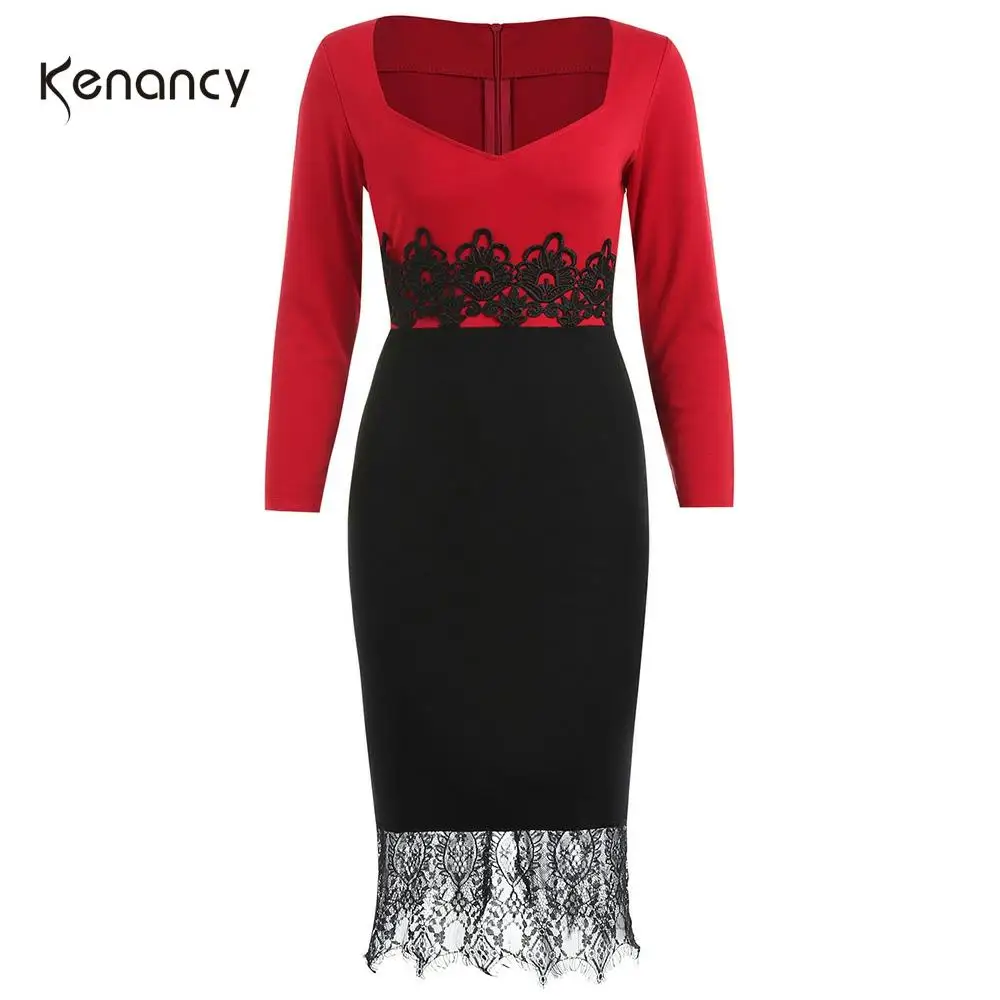 Женское платье футляр Kenancy Осеннее облегающее на молнии с длинным рукавом