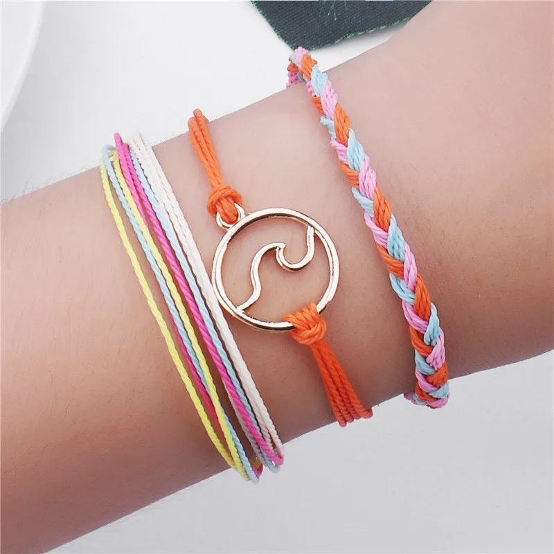 

Handmad Surf Wave Color Friendship Bracelets Beach Alloy String Bohemia Multi Layer For Women Wax Line Hand Rope Woven Bracelet