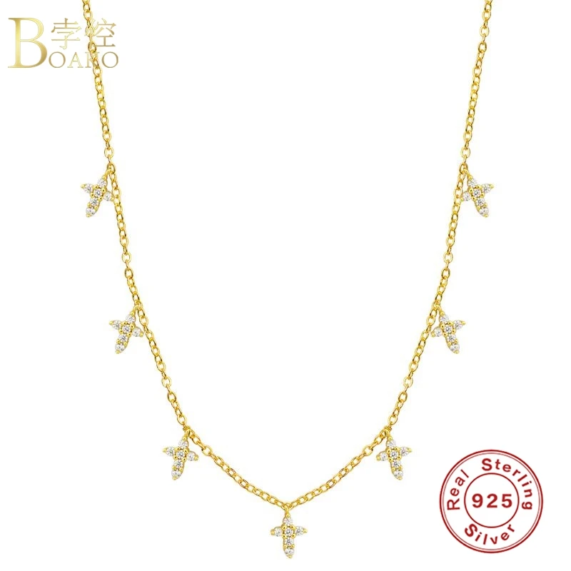

BOAKO 925 Sterling Silver Zircon Cross Pendent Necklace Charms Chain Long Choker Women Fashion 2020 Party Wedding Jewelry Gifts