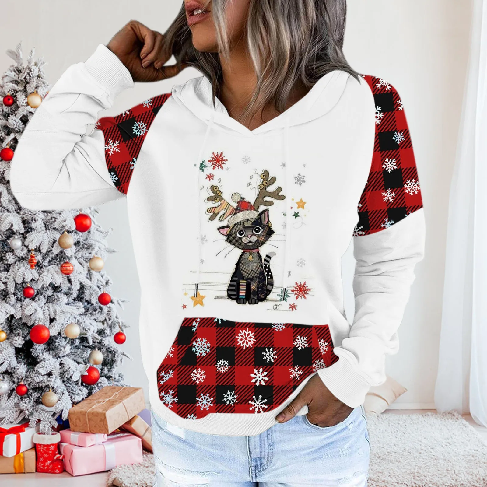 

Женский пуловер с капюшоном и длинным рукавом, с капюшоном