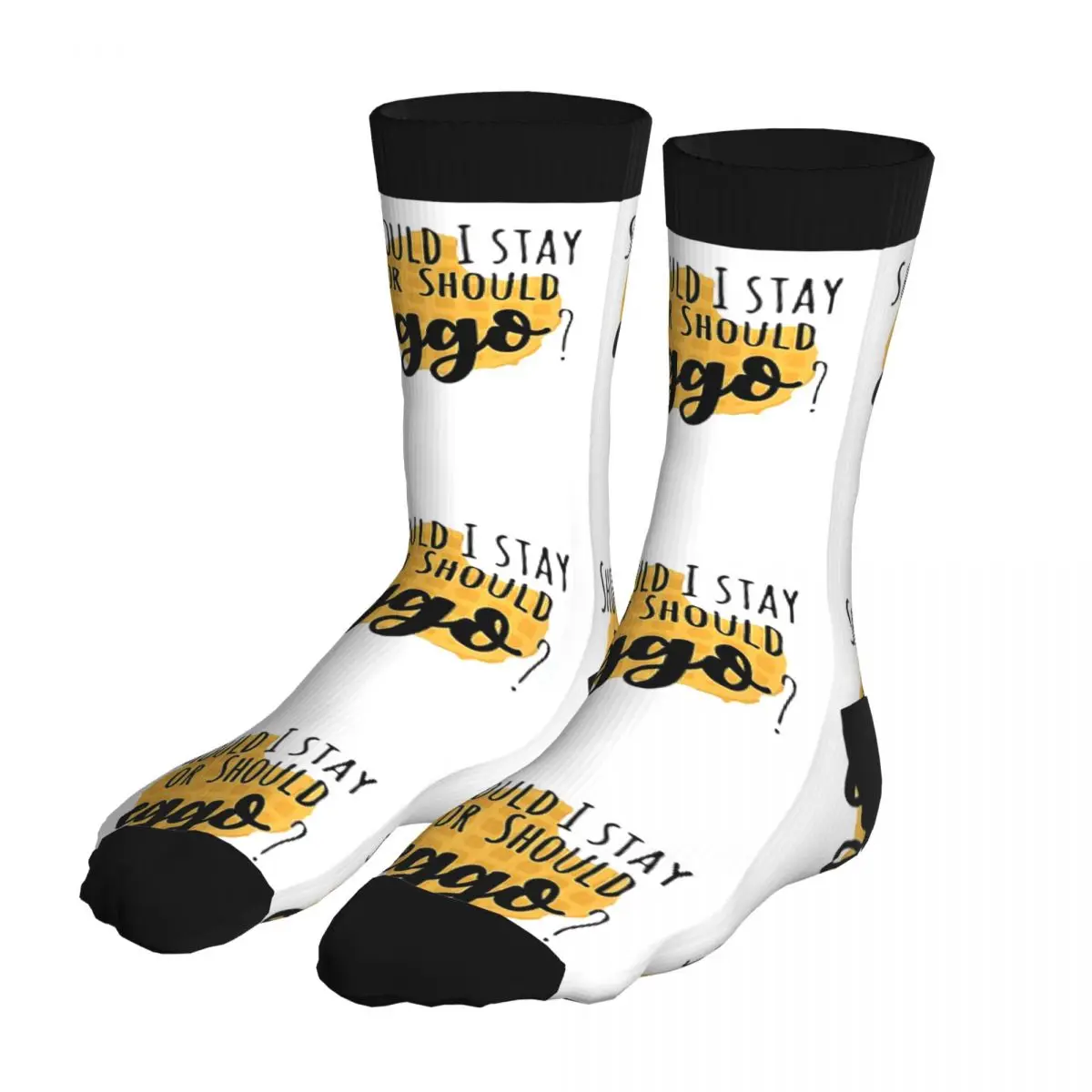 

Men Should I Stay Or Should Eggo Pop Art Thick contrast color socks 5% spandex Tops Novelty Middle Tube socks Gift men's socks