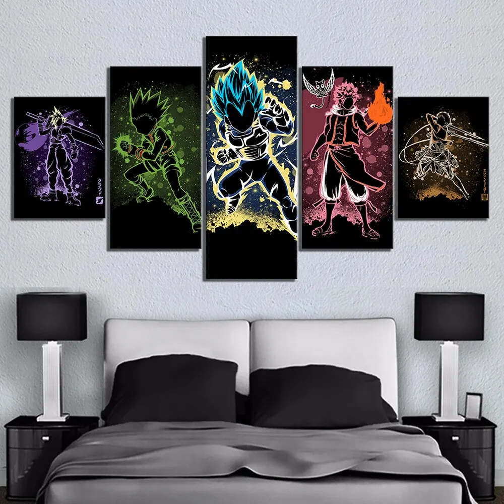 

Wall Art Canvas Painting 5 Piece Anime Poster Vegeta Fairy Tail Hunter Picture Home Decoration Accessories Modern Room Decor