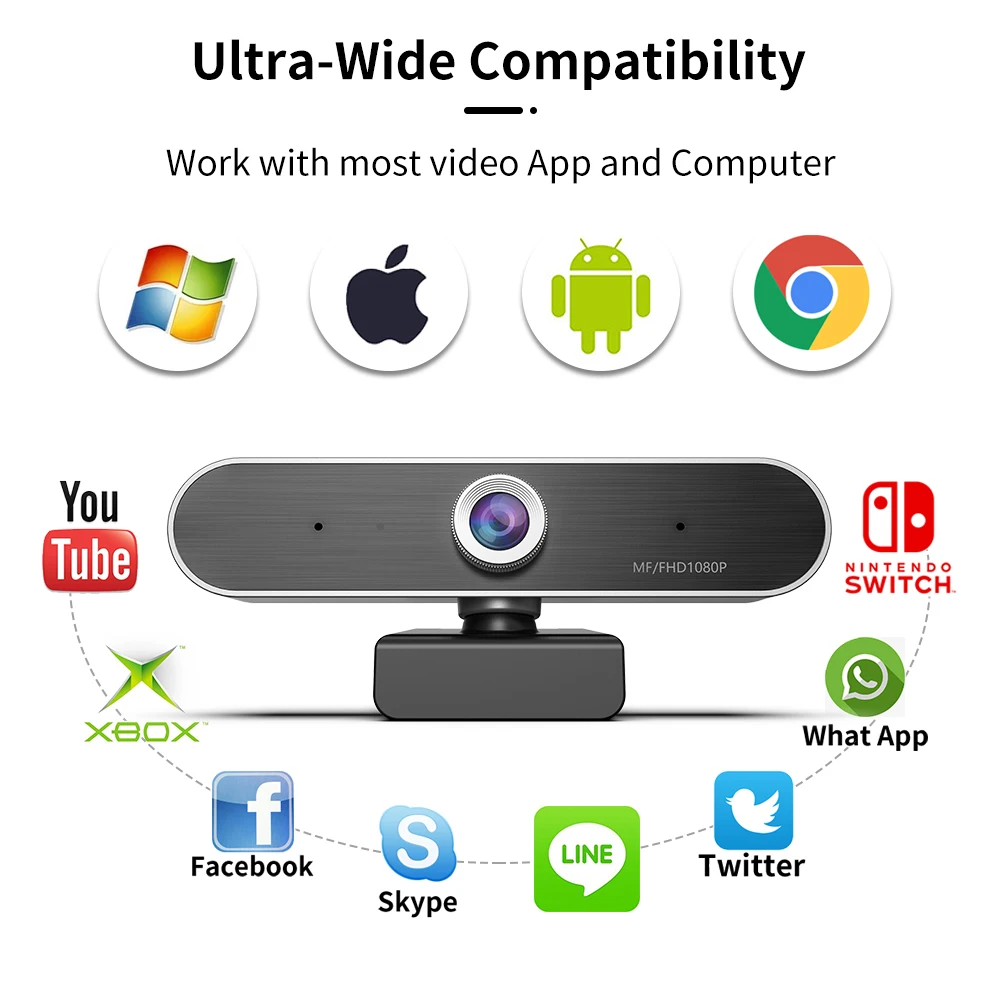 

Webcam 1080P Full HD Web Camera Built-in Microphone USB Plug Web Cam For PC Computer Mac Laptop Video Calling Online Education