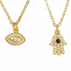 Ожерелье женское из золота 24 К, с фианитом, Турецкий Дурной глаз