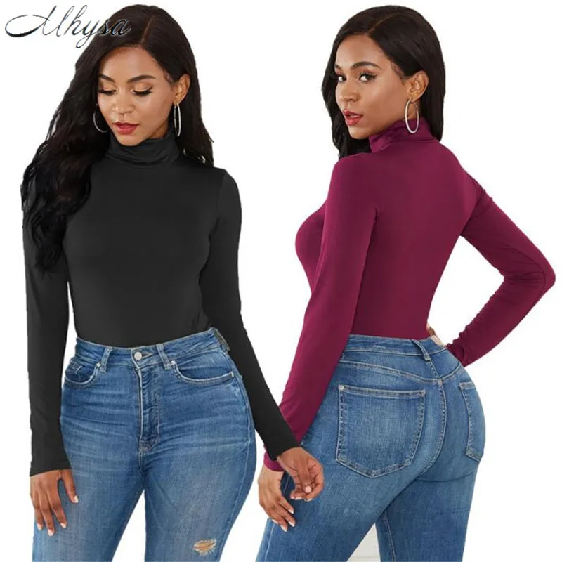 Mhysa Autumn Winter New Fashion Sexy women's sweater Bodysuits Women's Turtleneck Sweater body mujer Skinny jersey mujer
