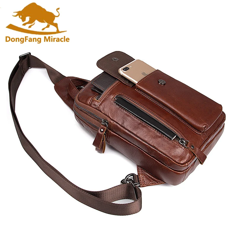 

Men Shoulder Bag Small Cell Phone Flap Genuine Leather Bag Strap Sling Men Messenger Bags Leather Chest Pack Mens Chest Bags