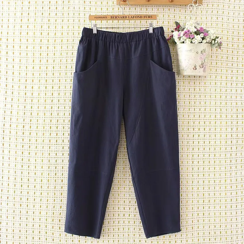 Plus size Wipe Pipe Loose Women Broek Large Pockets Cato Linen Single Casual |