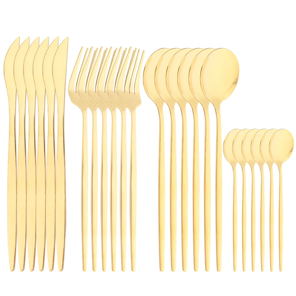 

Vintage Gold Dinnerware Cutlery 24pcs Mirror Western Set Stainless Steel Knife Fork Teaspoon Flatware Party Silverware Tableware