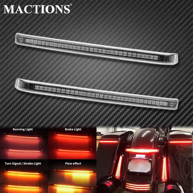 2xmotorcycle led brake turn signal flowing light sequential saddlebag indicator accent lamp for harley touring road glide 14-22