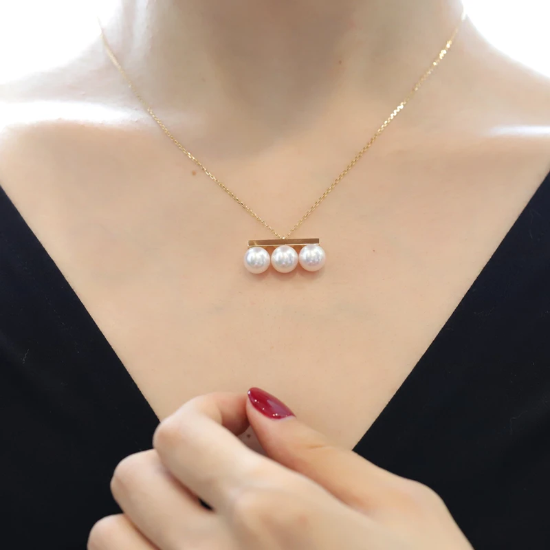 

925 Sterling Silver With 18K Gold Balance Bar Faux Pearl Necklace Runway T Show Party Designer Gown Top Ins Japan Korean