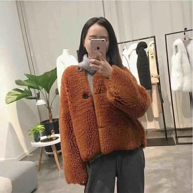 Женская двухсторонняя Меховая куртка из мериносовой овечьей шерсти осенняя