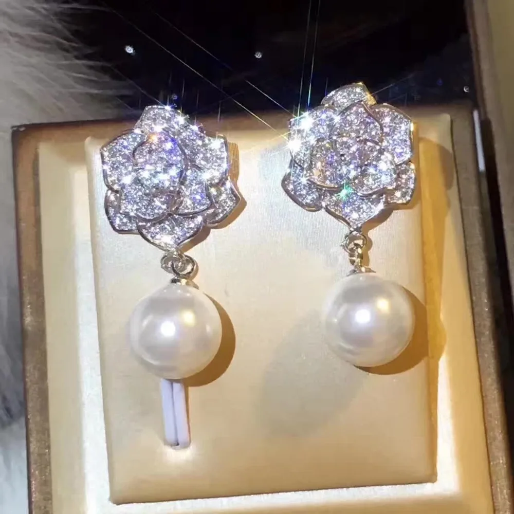 2019 модные циркониевые девичьи серьги в виде большого цветка 925 серебро кулон &