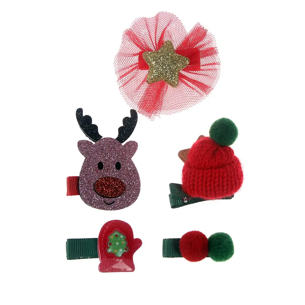 

5pcs/set Girls Cute Christmas Tree Bow Hairball Hairpins Kids Sweet Cartoon Hair Clip Barrettes Fashion Hair Accessories