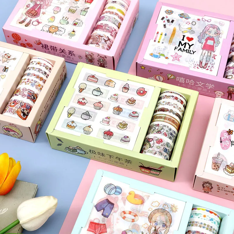 7 + 9 шт./компл. Милая мультяшная васи лента Kawaii маскирующая декоративная клейкая