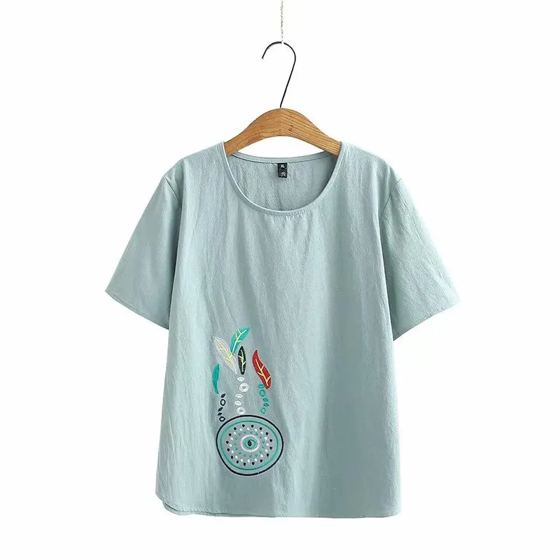 

Plus size O neck embroidery cotton women loose tshirts 2020 new summer casual ladies soft t shirts female tops t-shirts
