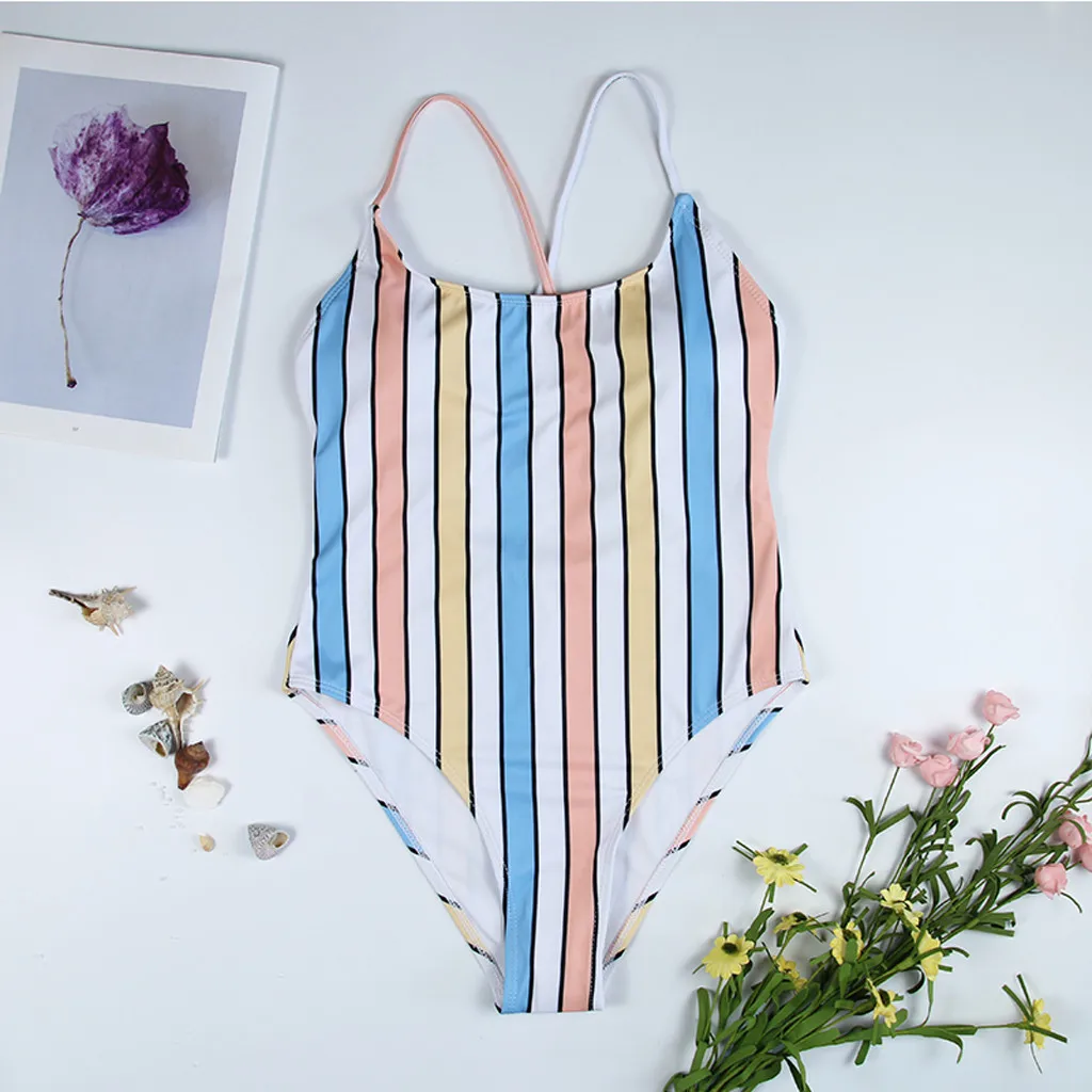 Женский купальник лето 2020 пикантный комплект бикини пуш ап с принтом в полоску