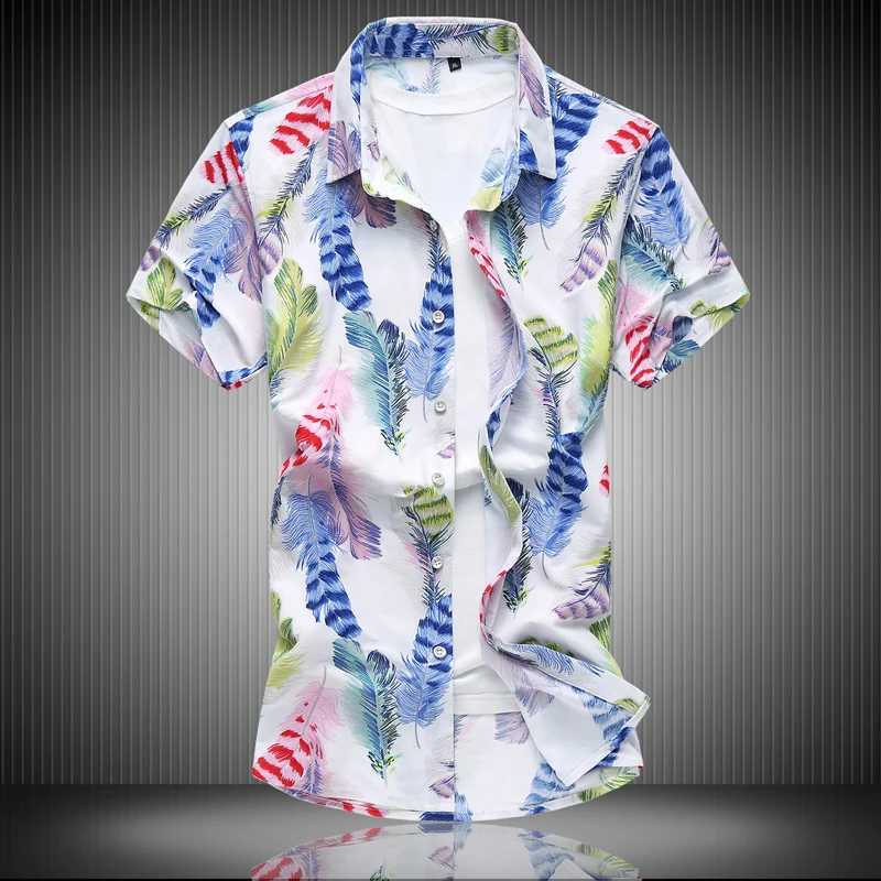 

MYAZHOU 2018 Summer style men's casual short-sleeved mens shirt , high quality big size fashion travel Floral shirts men M-7XL