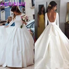 Женское атласное свадебное платье ANJURUISI, белое элегантное платье 34 с рукавами 2020 и открытой спиной, свадебные платья с низким вырезом на спине