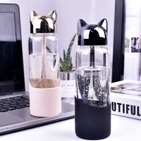 350 ml cute flash fox water bottle creative cartoon with rope portable outdoor women glass drinking bottles insulation cover