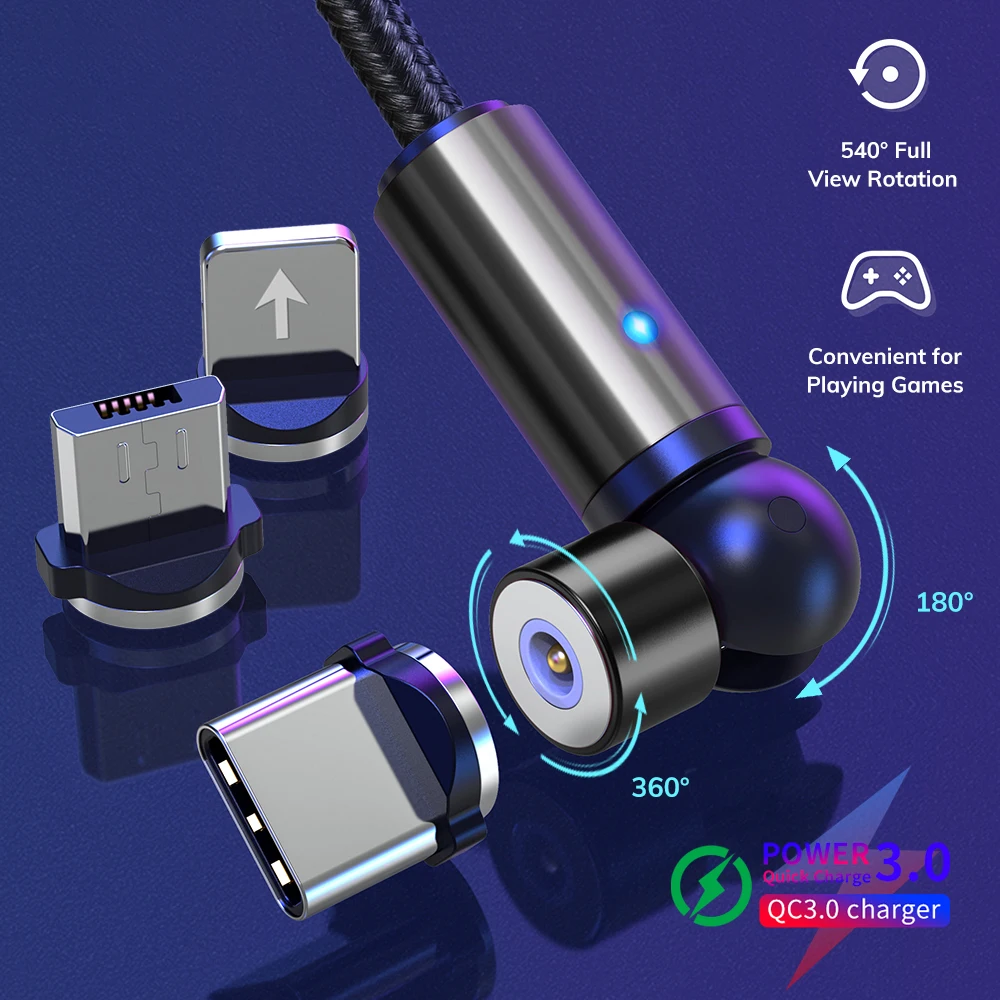 

360+180/90 Rotate Magnetic Cable Micro USB Cable USB Type C Magnetic Charge For iPhone Xiaomi Huawei Samsung USB C Charging Wire