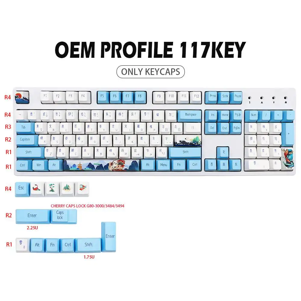 

117 Keys PBT Keycap Blue and White Porcelain OEM Profile Mechanical Keyboards Keycaps For IKBC/ DURGOD/ RK61 /Filco Keyboards