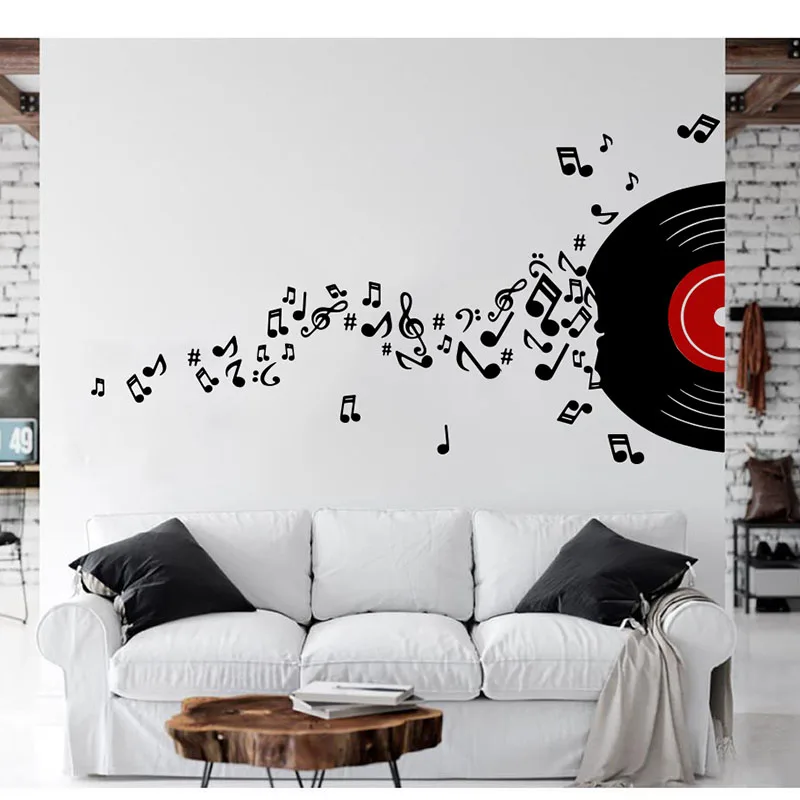 

Modern Musical Notation With Disc Wall Sticker Kids Room Nursery Enjoy Music Note DJ Jazz Wall Decal Classroom Bedroom Vinyl Dec
