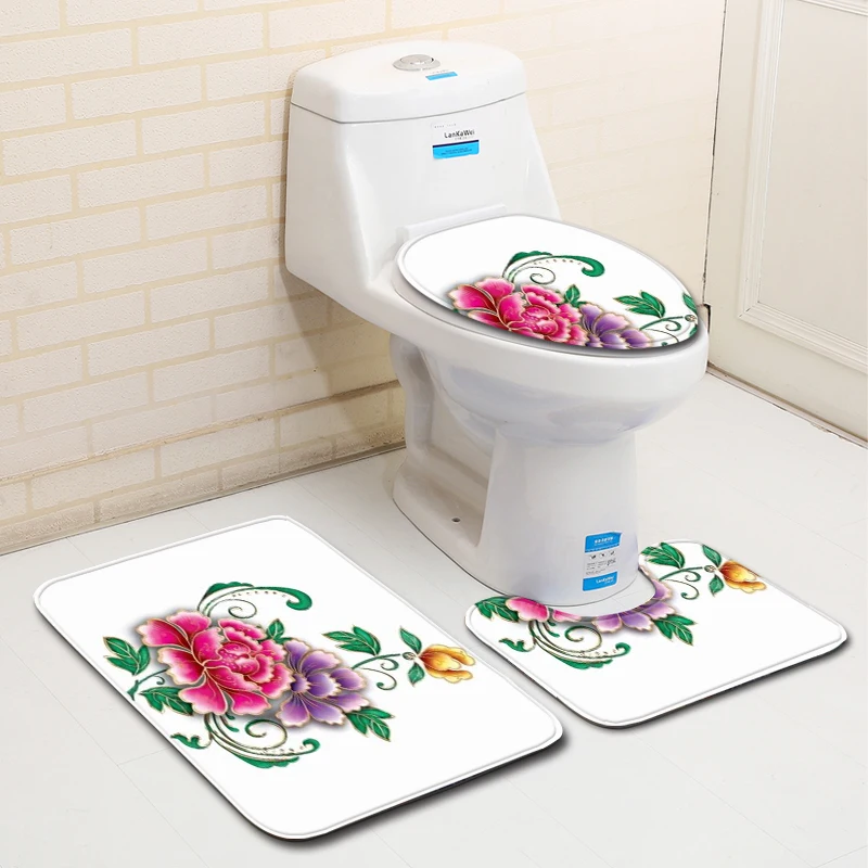 Набор водонепроницаемых занавесок для ванной комнаты с цветочным рисунком