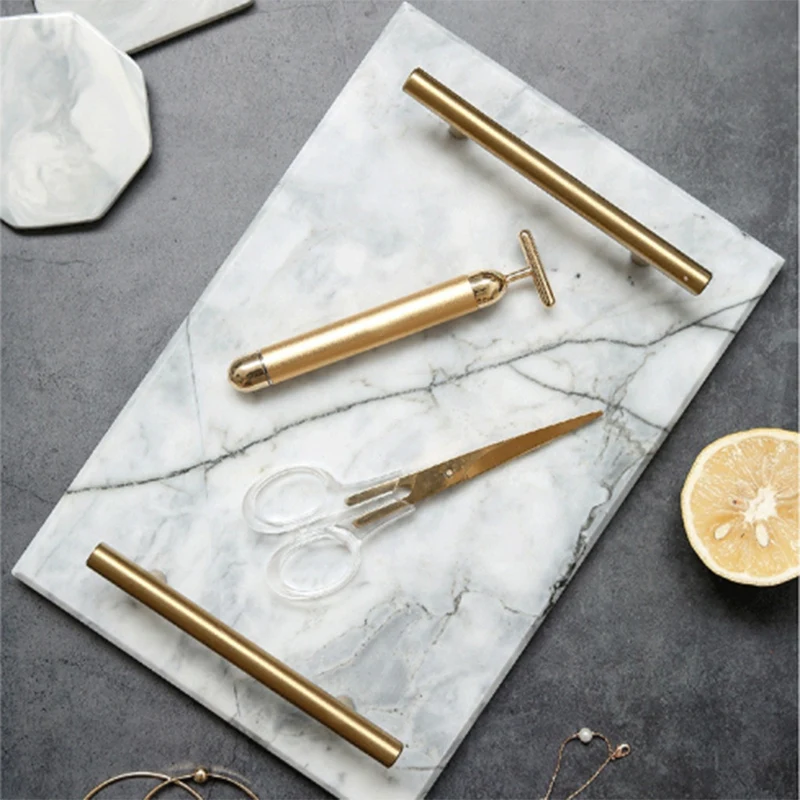 Скандинавский стиль позолоченная ручка керамический Мраморный поддон для