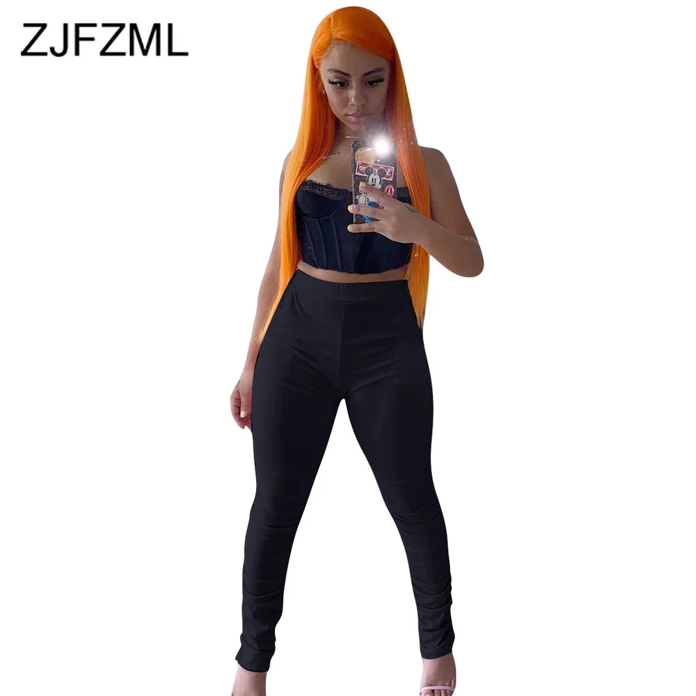 

High Waist Stretchy Causal Skinny Leggings Women Fashion Black Push Up Stacked Sweatpants Street Styles Skinny Bodycon Long Pant
