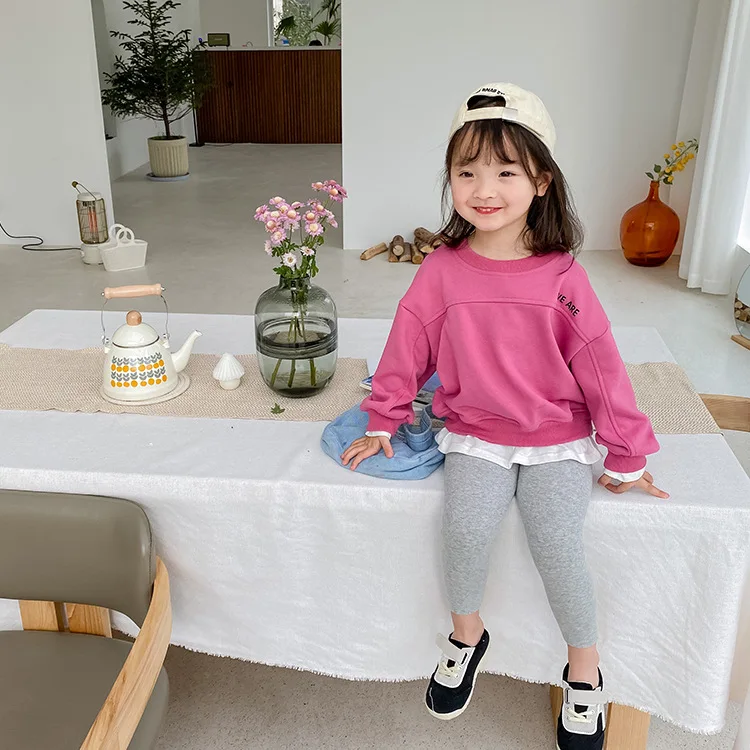 

Children's Fake Two Pieces Letter Hoody Autumn 2021 Boys' and Girls' Long Sleeve Crew Neck Casual Loose Korean Top Kids Clothes