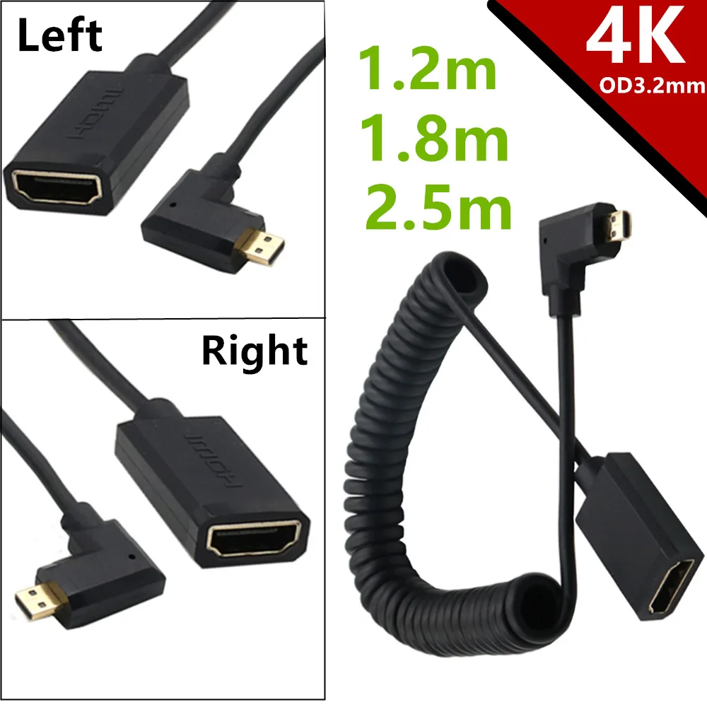 

4K выдвижной пружинный Кабель Micro HDMI в HDM Женский мини-камера плоская панель подключена к телевизору для преобразования HD-кабеля
