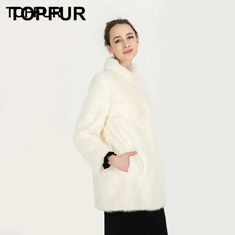Женская норковая шуба с воротником мандарина белая натуральным мехом 75 см|Шубы и