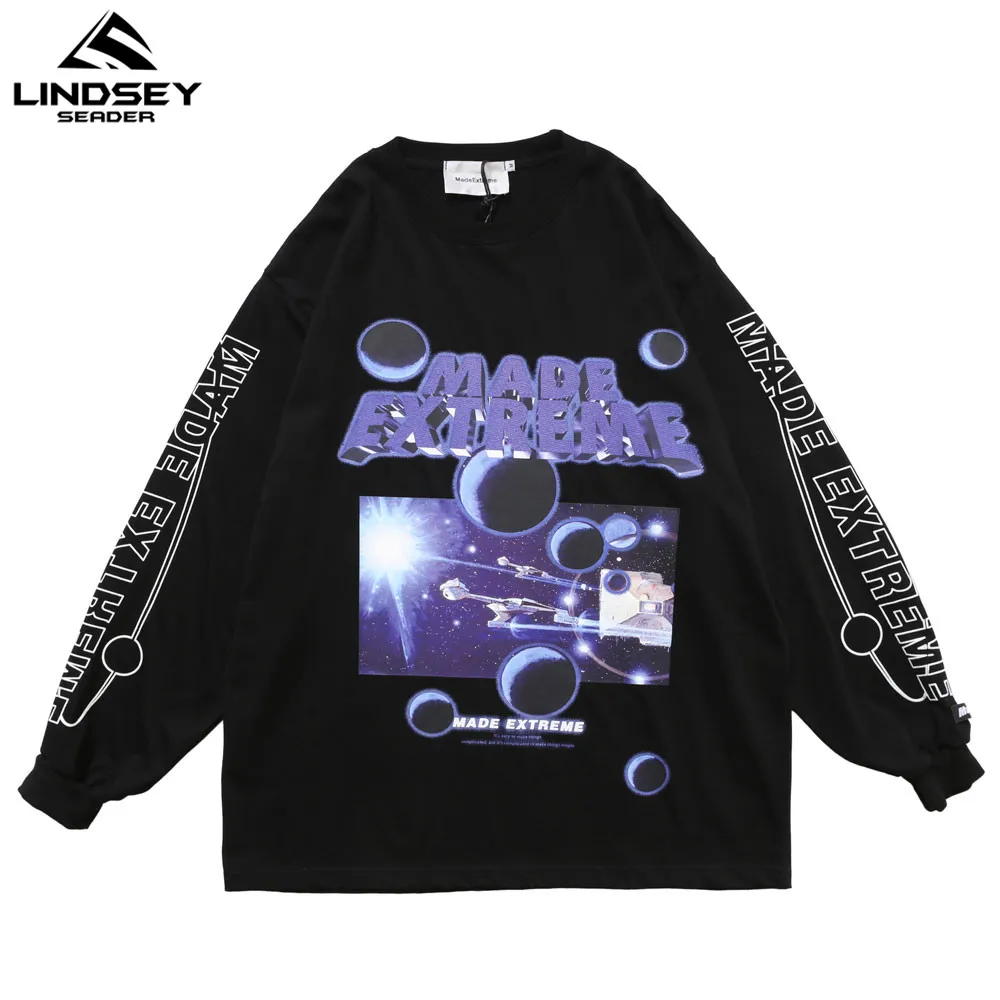 Футболка мужская в стиле хип хоп с длинным рукавом и принтом темноты 2020 уличная