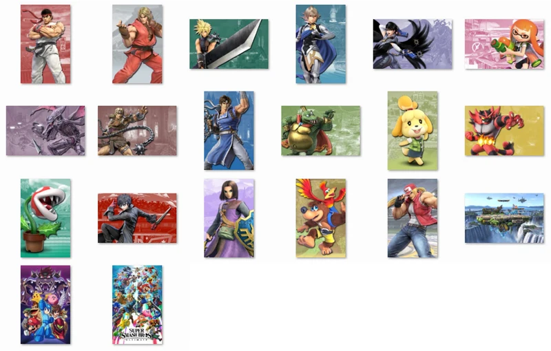 80pcs Super Smash Bros Ultimate Characters Stickers Crossover Fighting Game Mario Pikachu Mega Man Terry DLC SSBU Glossy Sticker