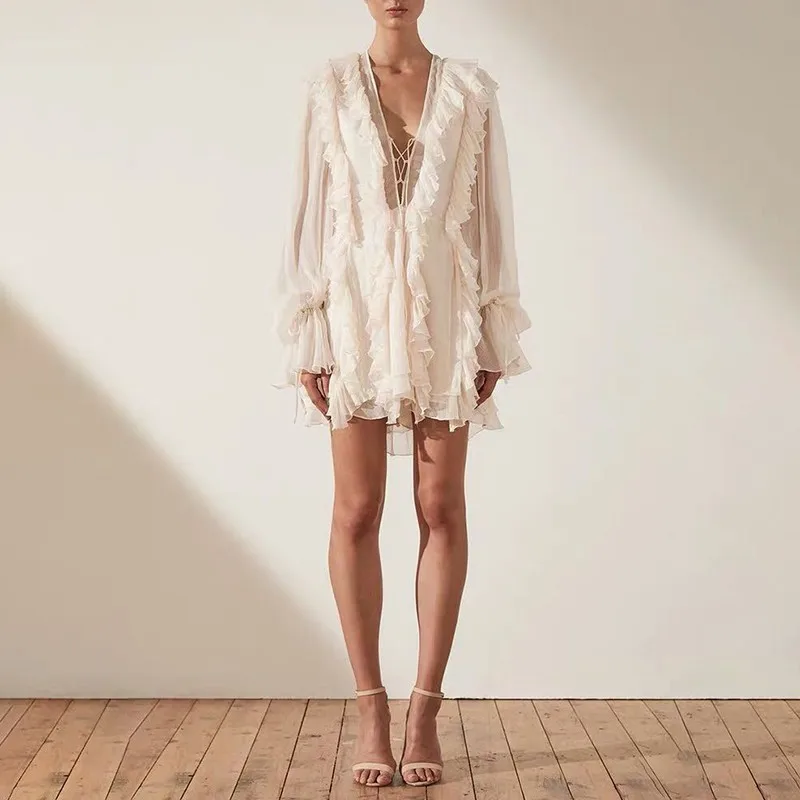 Женское мини-платье TWOTWINSTYLE элегантное платье с оборками v-образным вырезом